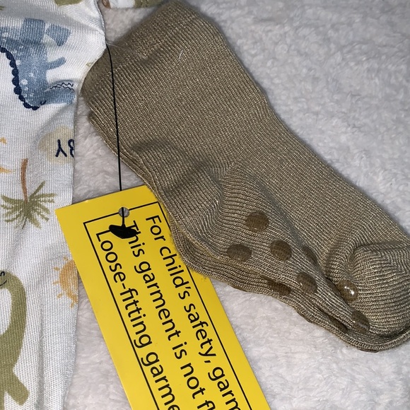 NWT Milkberry 12M Dinosaur Print 3pc. Pajama Set Green/Brown Bamboo PJs - Picture 5 of 8